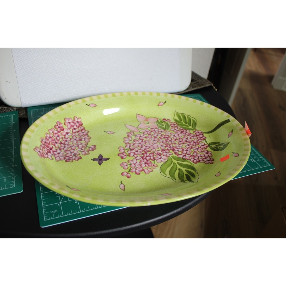Laurie Gates Ware Floral Lilac Green Oval Serving Platter 16 Inch Ceramic Dish
